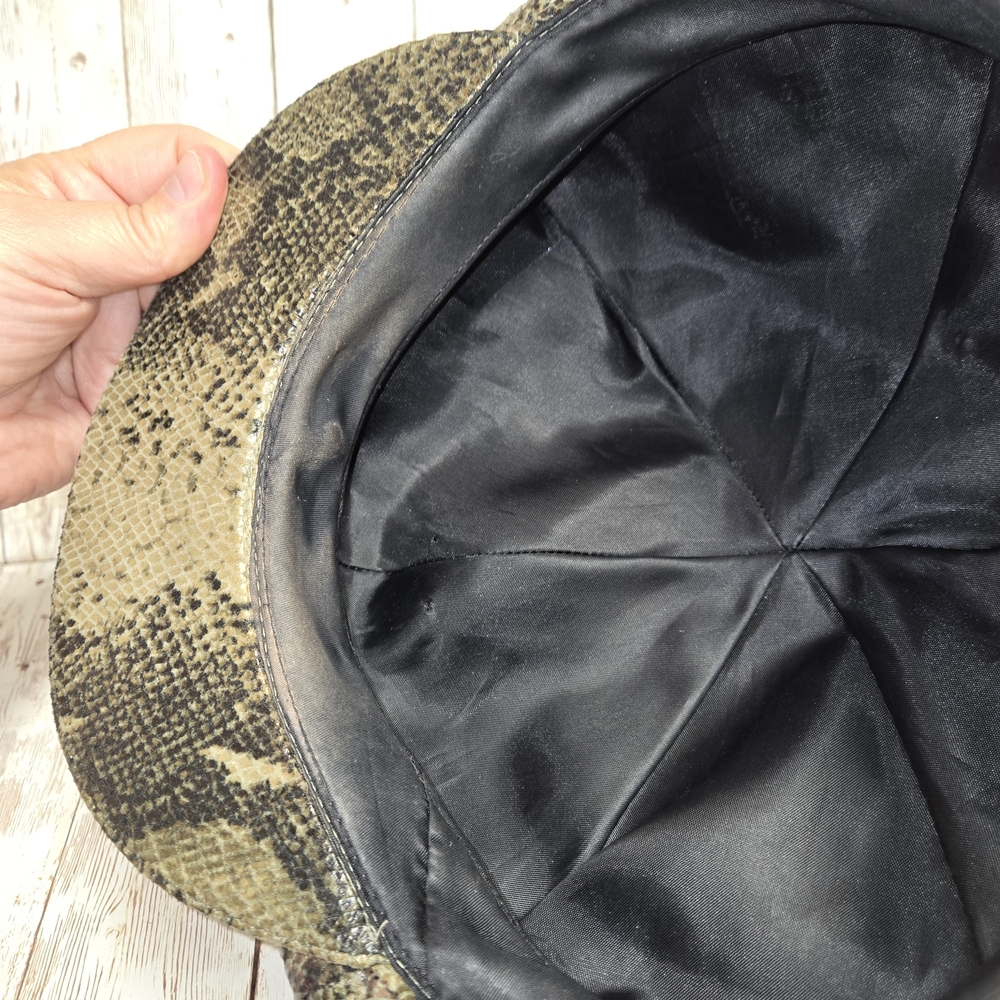 Vintage Snakeskin Print Newsboy Hat Olive Green Brown Tan Baker Boy Cap - Picture 11 of 12